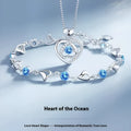 Blue heart necklace and bracelet set with electroplated copper construction and mixed gem inlay