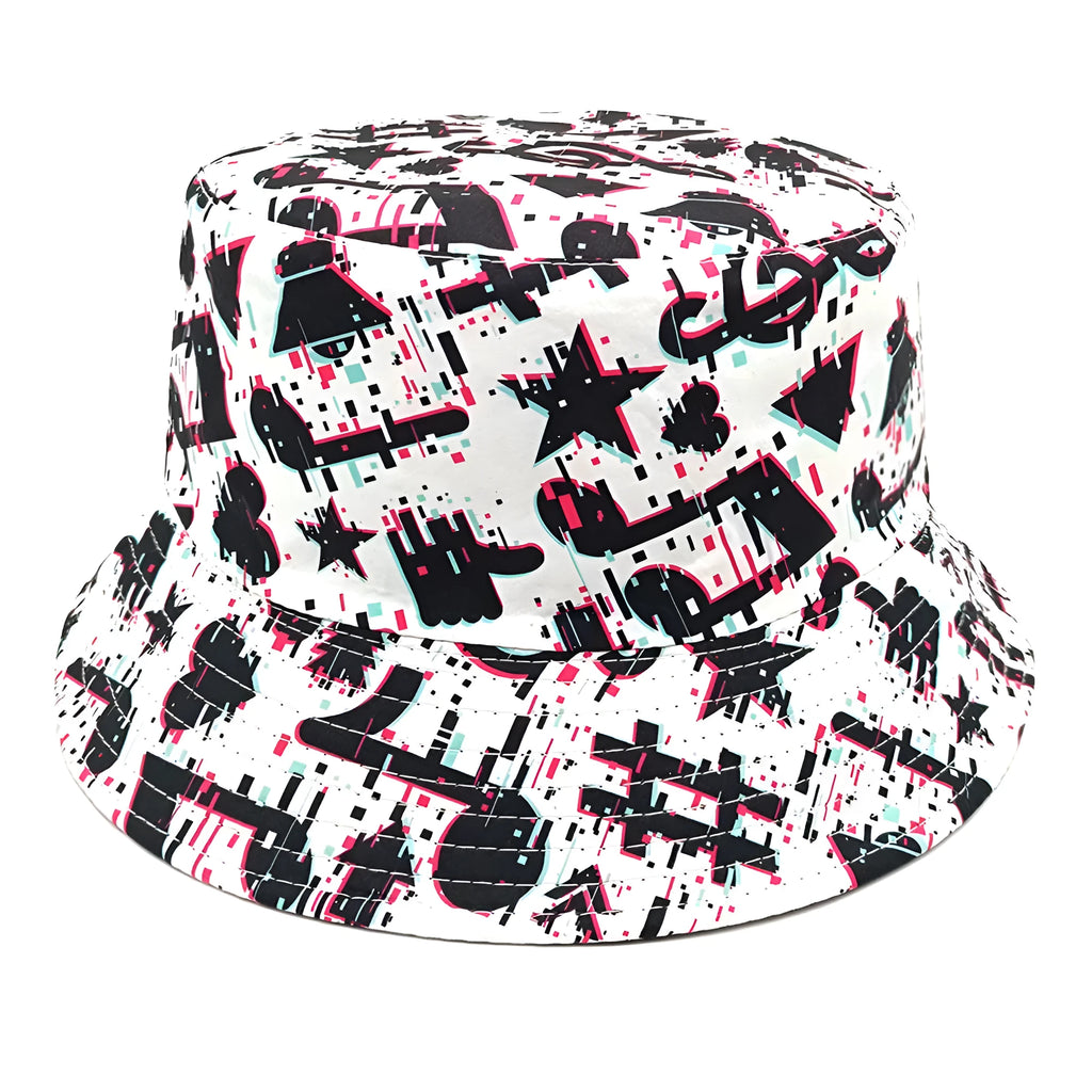 Musical note pattern printing bucket hat in Note colour, dome crown, size M 56-58cm, polyester fabric for sun protection