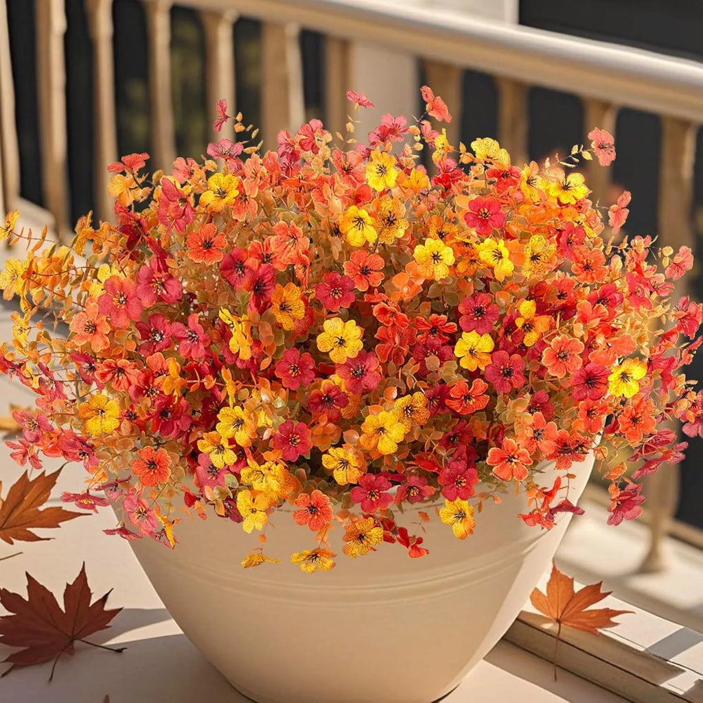 Plastic silk artificial flower bouquet in autumn colours for wedding and home decoration