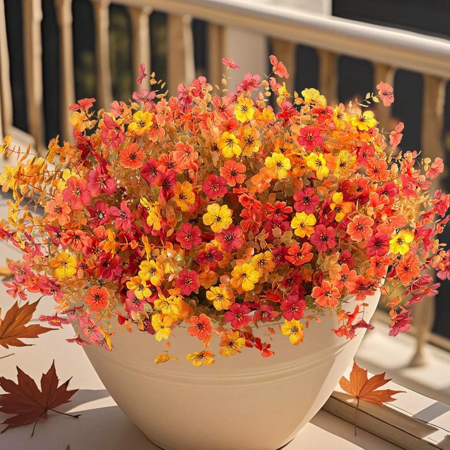 Plastic silk artificial flower bouquet in autumn colours for wedding and home decoration