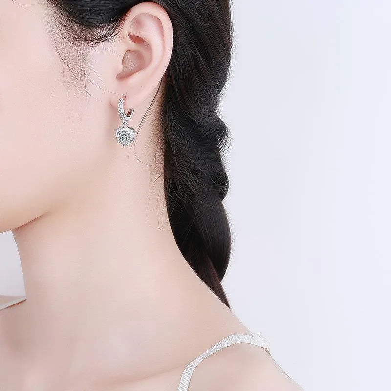 Copper inlaid zircon love earrings heart shape white gold colour electroplated women jewellery
