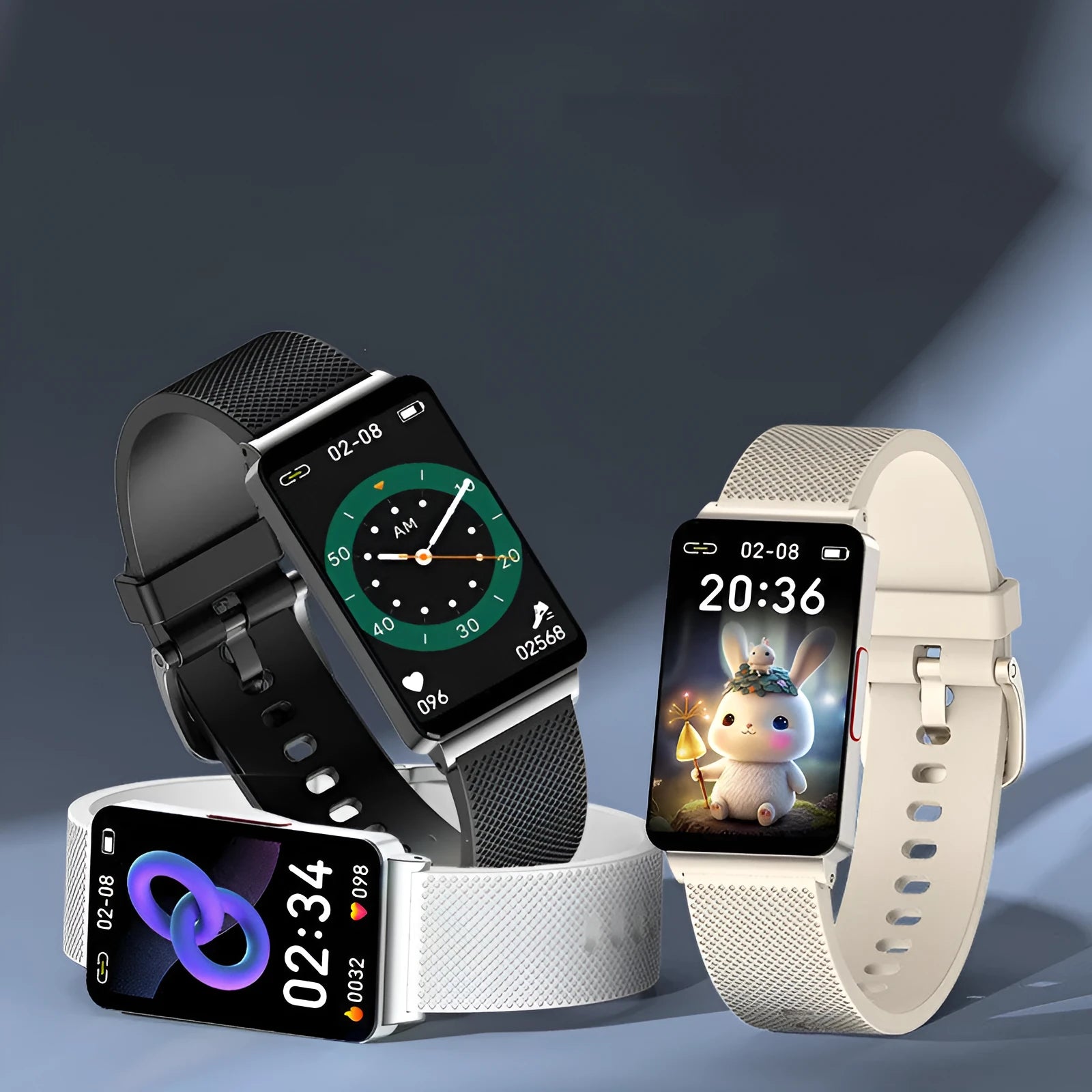 Blood Glucose EP08 Smart Bracelet in black, gold or silver with touch screen and magnetic charger