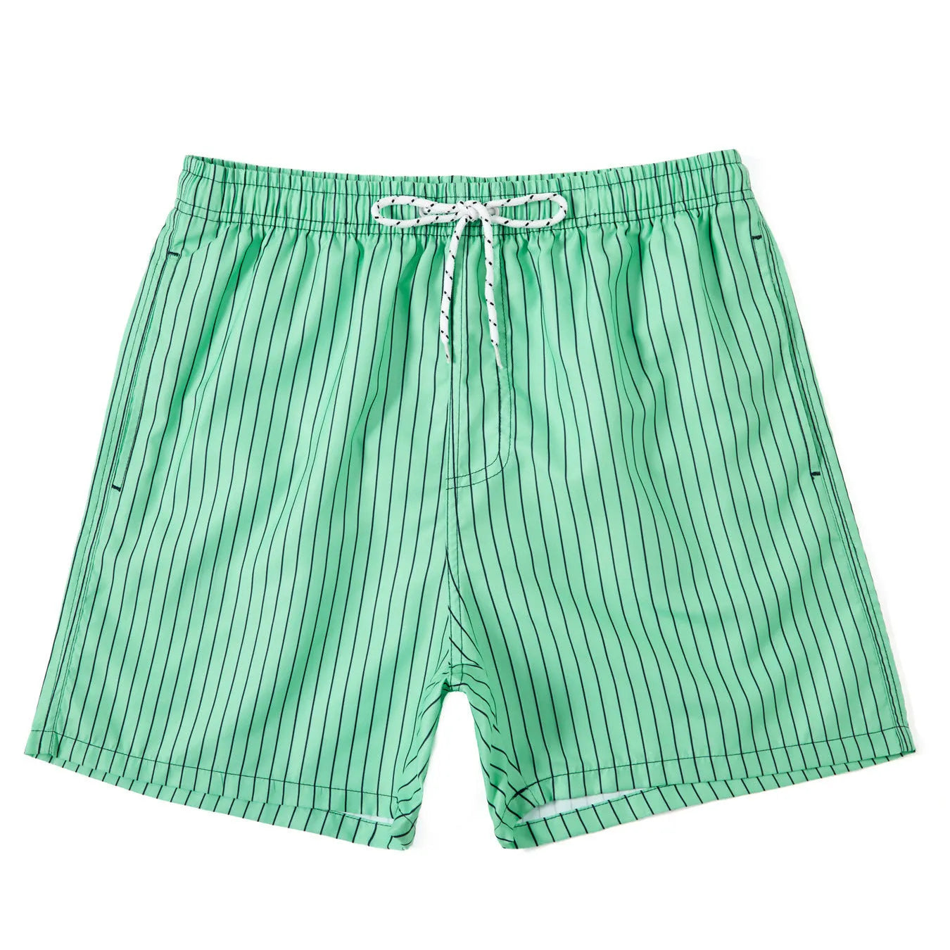 Polyester fibre beach shorts with straight leg and striped patterns in navy blue, grey, khaki or light blue