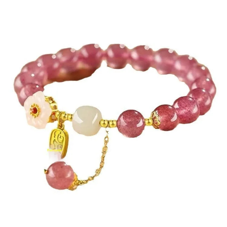 Natural strawberry quartz crystal bracelet for women handcrafted with green strawberry quartz moon design