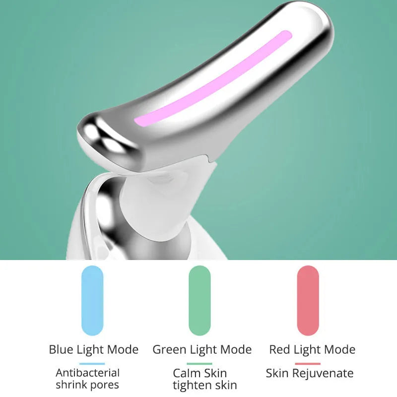 EMS thermal neck massager device with LED lights for skin tightening and wrinkle reduction.