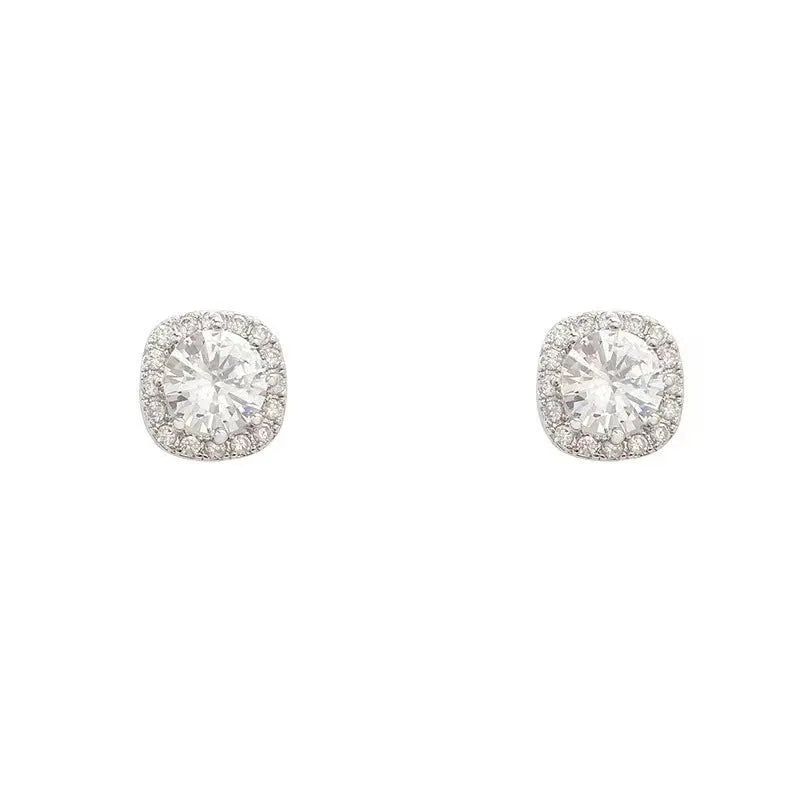 Square geometric alloy earrings for women in silver and gold colour options.