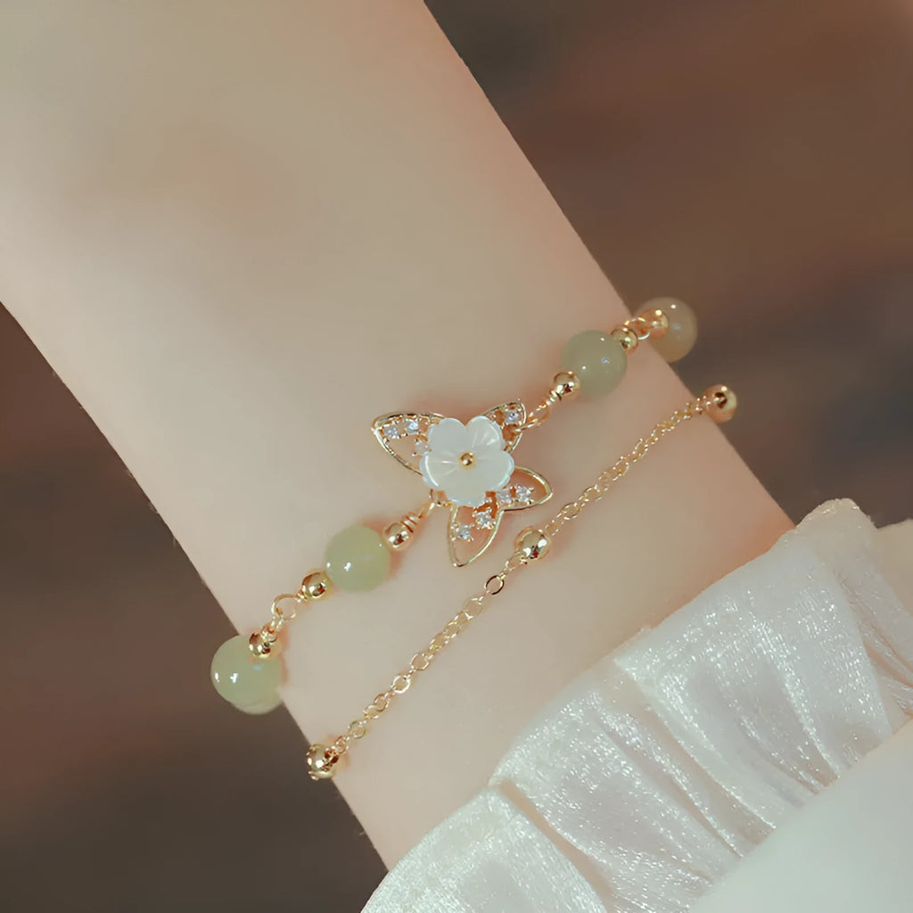 Women's shell flower butterfly bracelet in electroplated yellow gold copper with geometric design
