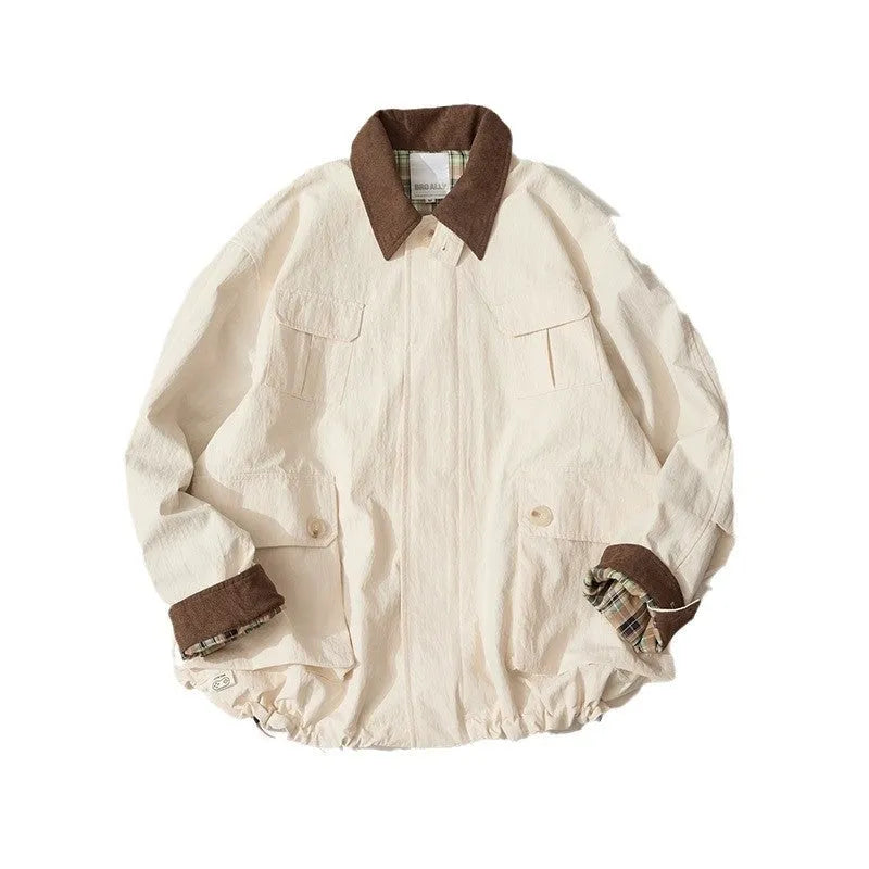 Green and apricot contrast colour casual jacket with side seam pockets and long sleeves