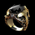 Men's geometric wide face ring with imitation ink colour gem, silver alloy finish, size No 10