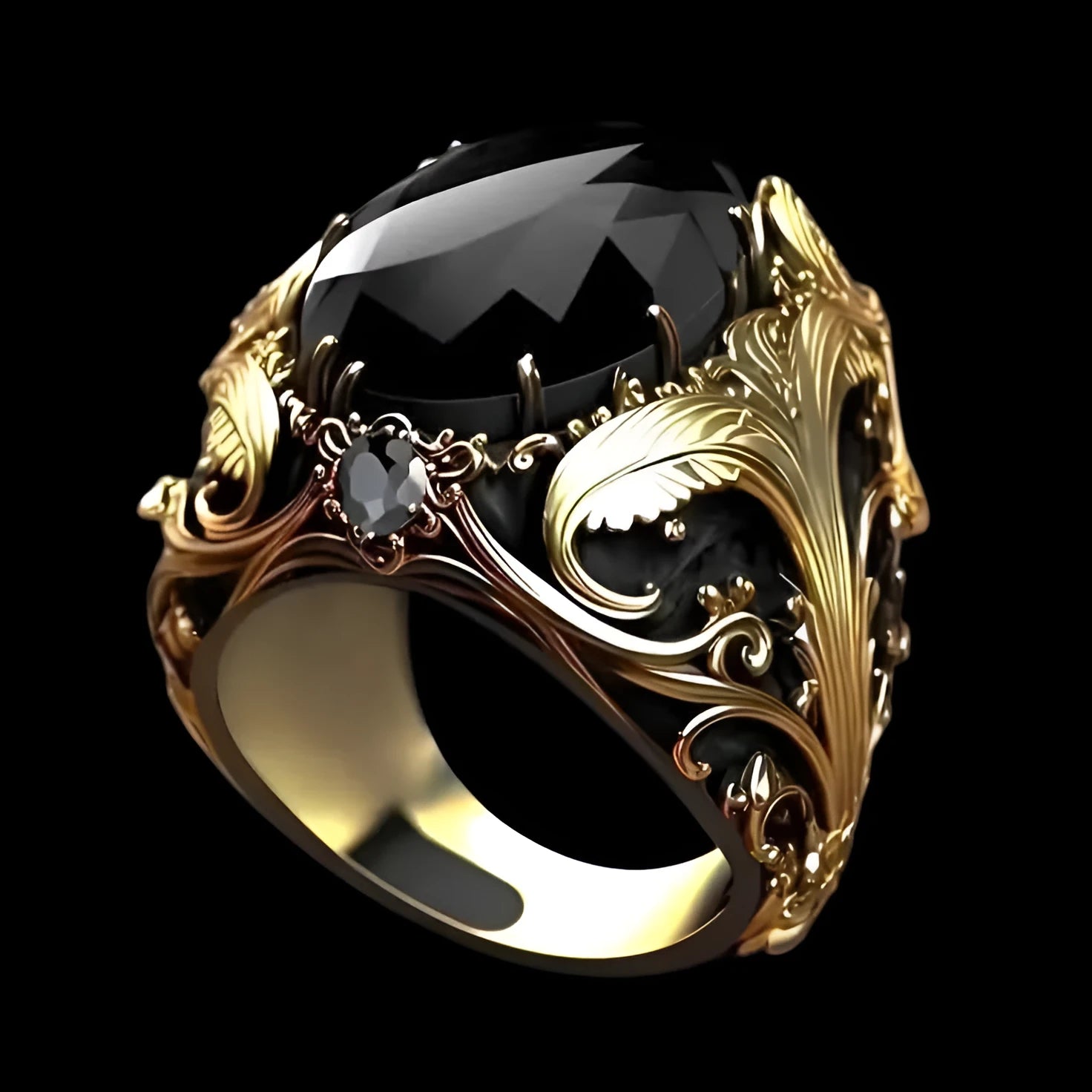 Men's geometric wide face ring with imitation ink colour gem, silver alloy finish, size No 10