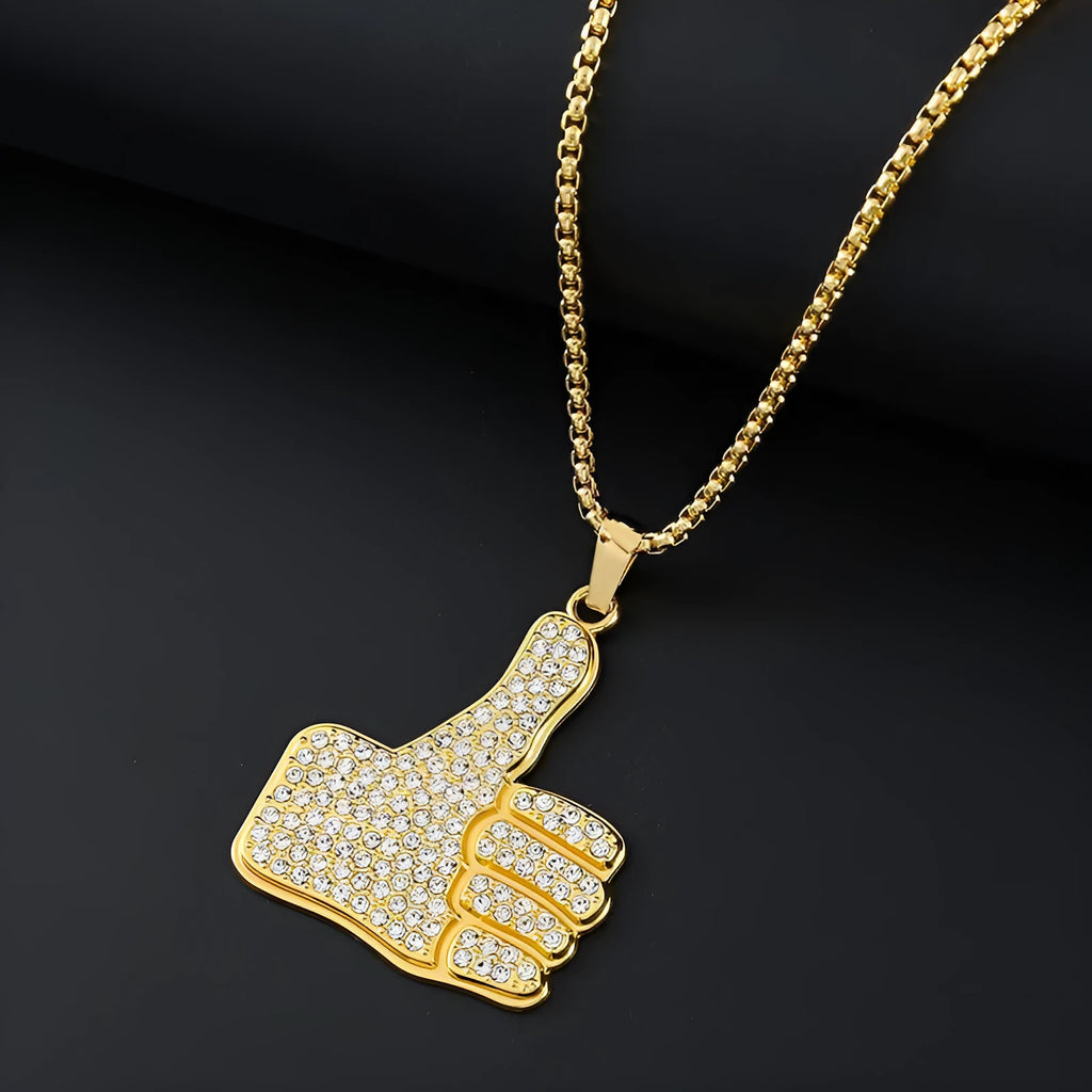 Geometric gold-coloured alloy pendant necklace with zircon stones