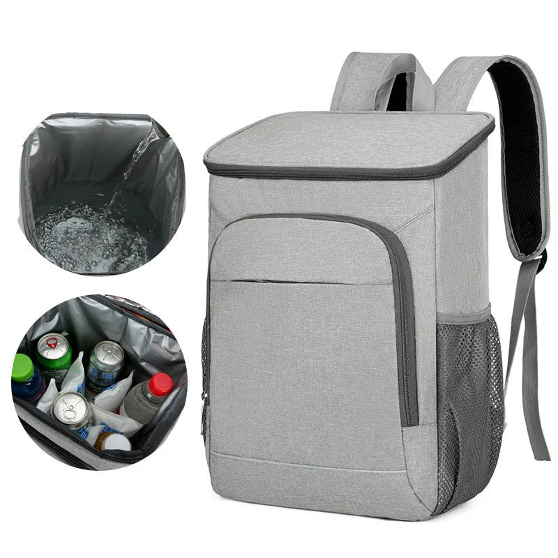 Large capacity Oxford cloth thermal picnic backpack for camping storage, available in black, black red, gray, gray orange