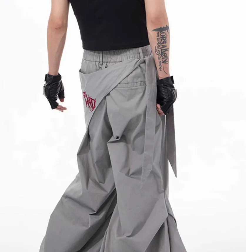 Korean style wide-leg pants for boys in black and grey colour options