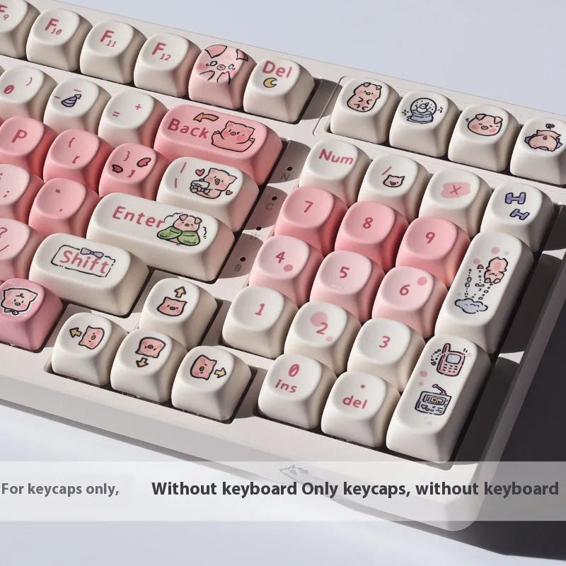 Pink PBT plastic keycap with a cute sublimated pig design on the top and sides.