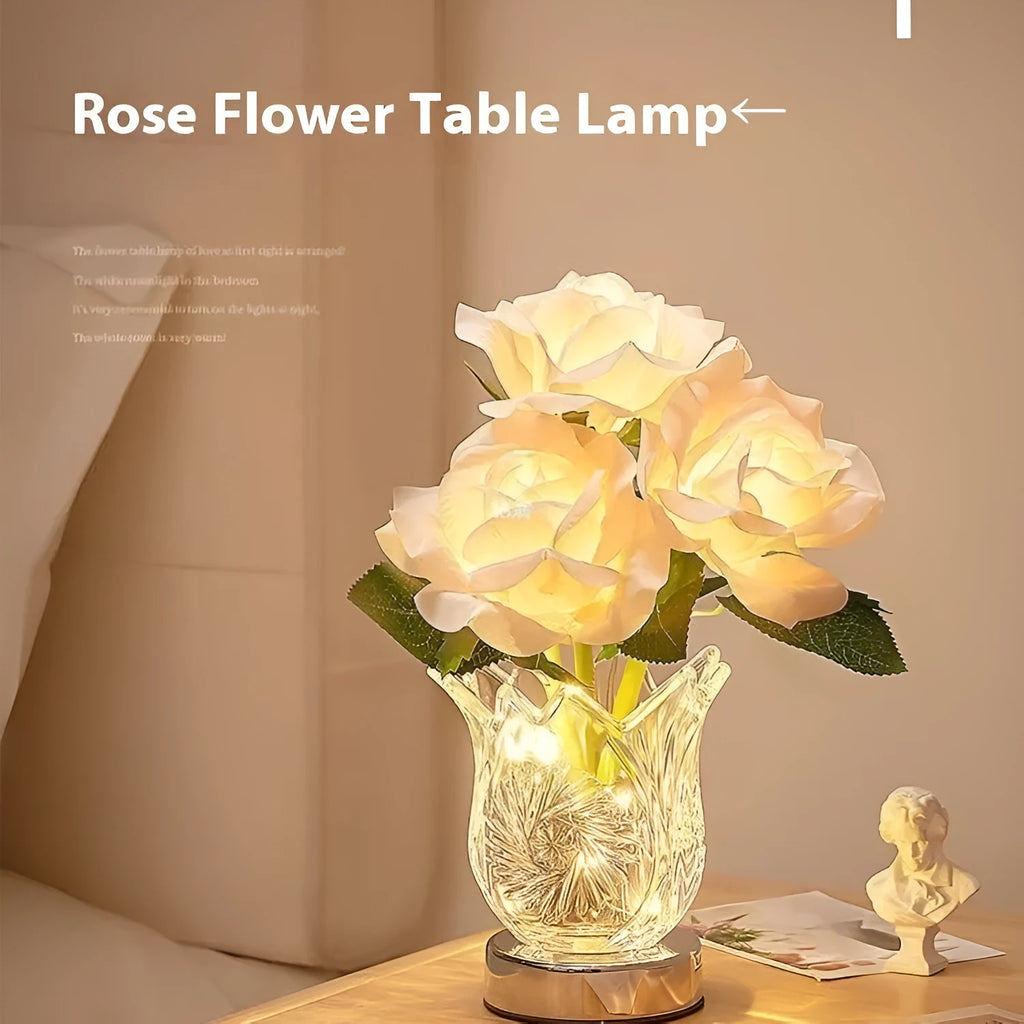 Crystal floral decorative touch dimmable rechargeable LED table lamp with modern styling