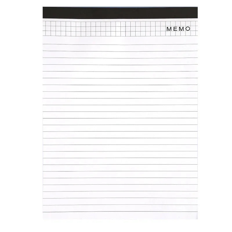 A4 size tearable notebook with ivory grid paper and a simple paper cover, shown next to an A5 size option.