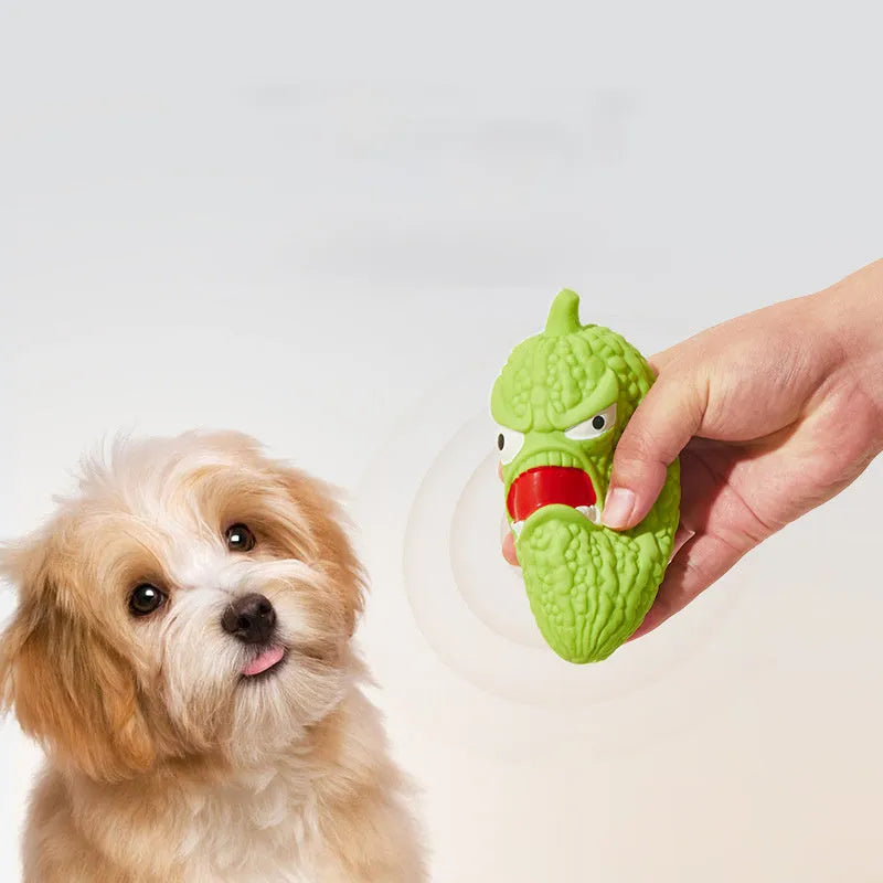 Bitter melon and chili pepper design dog chew toy with pet sound feature for teeth cleaning