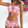 Light green floral bikini swimsuit with hollow yarn acrylic fabric, free size fit