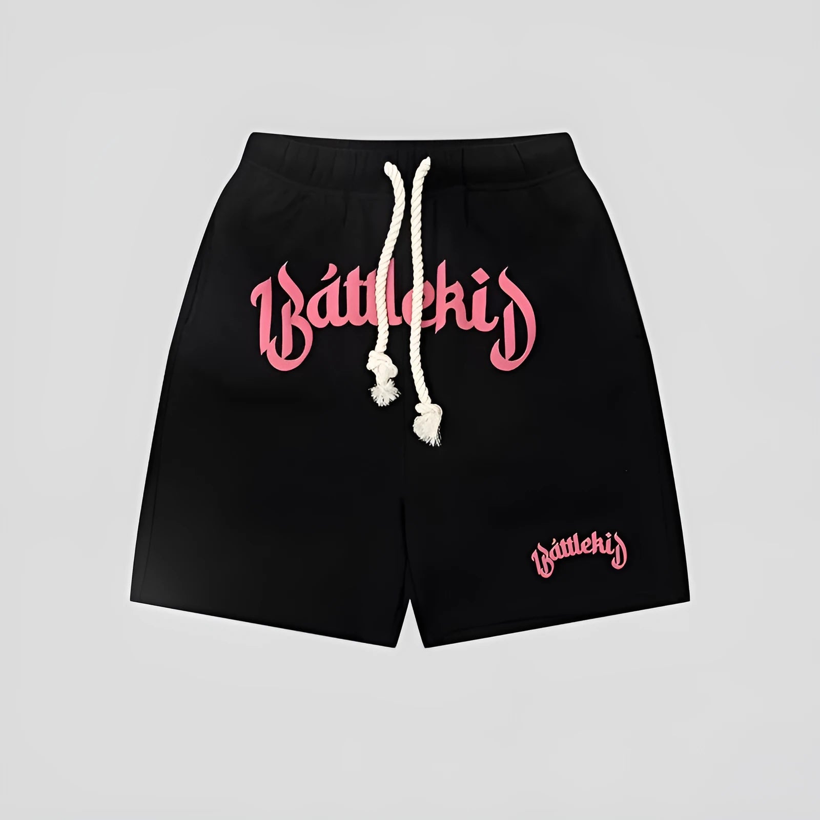 Loose-fit cotton blend cropped shorts in black, shown in a casual streetwear style.
