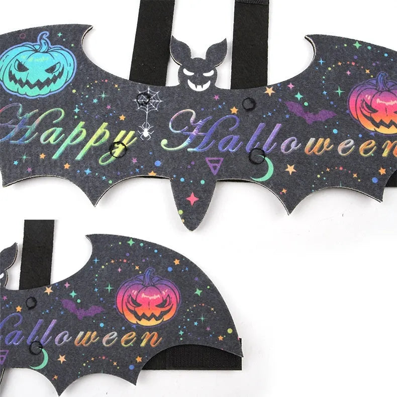 Halloween cat batwing felt costume in pumpkin bat colour on a cat