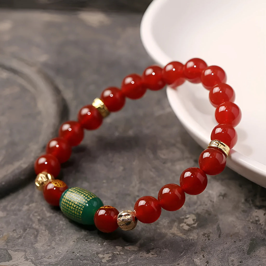 Red agate Guanyin bracelet edge rosary unisex style with auspicious patterns on wrist