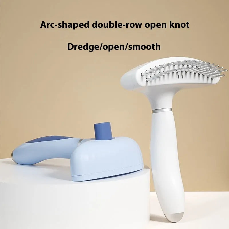 Stainless steel double row dog grooming comb in light blue colour for hair removal