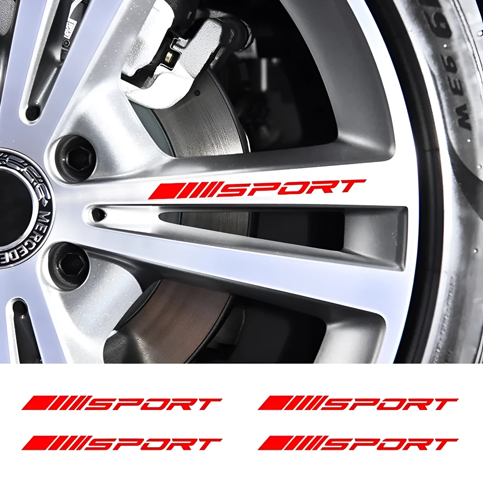 Sports hollow design car rim stickers in black, red and white colours