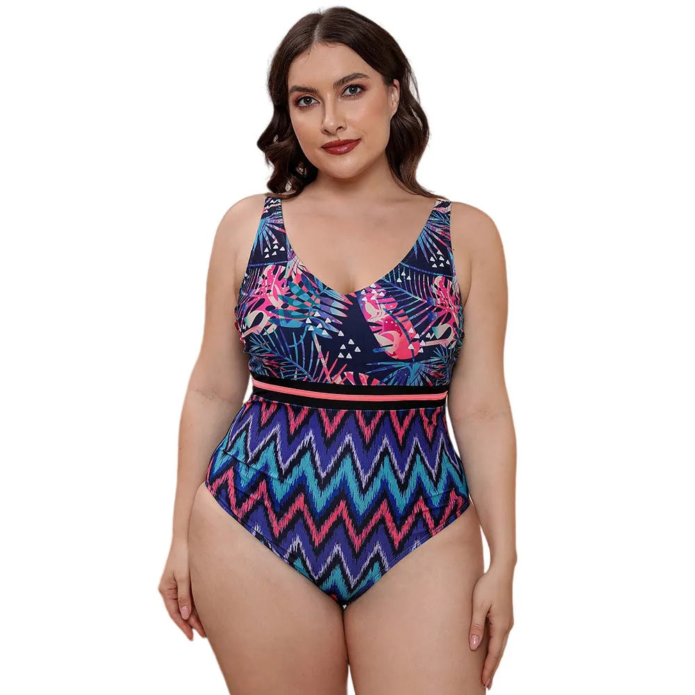 Women's blue striped one-piece vest swimsuit with spaghetti straps on a mannequin.