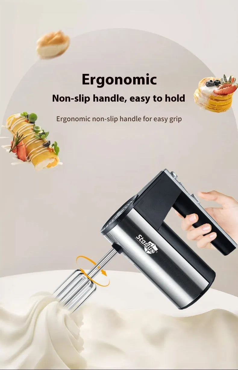 SL-25209 coloured hand-held electric whisk mixer with stainless steel beaters and five speed settings