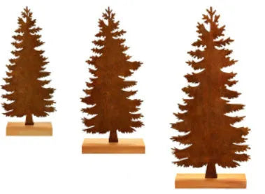 Three rusty metal Christmas tree decorations with elk silhouette cutouts