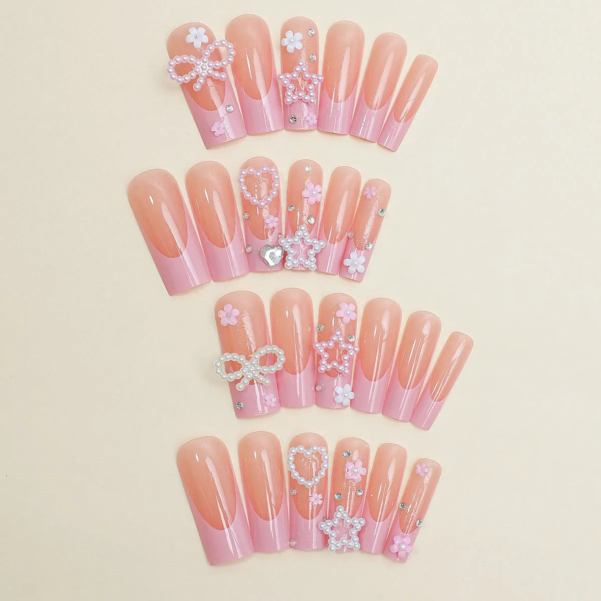 French spot drill bow wear nails with love pattern in XB-70-48 colour including plastic armour case