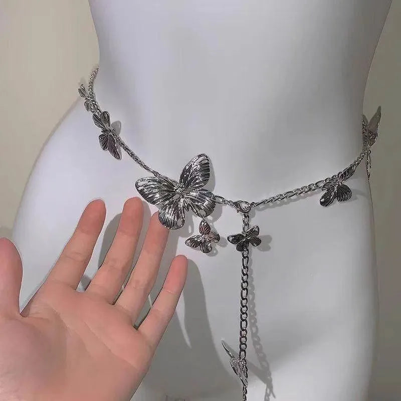 Golden butterfly waist chain with 104cm alloy chain and butterfly charm decoration