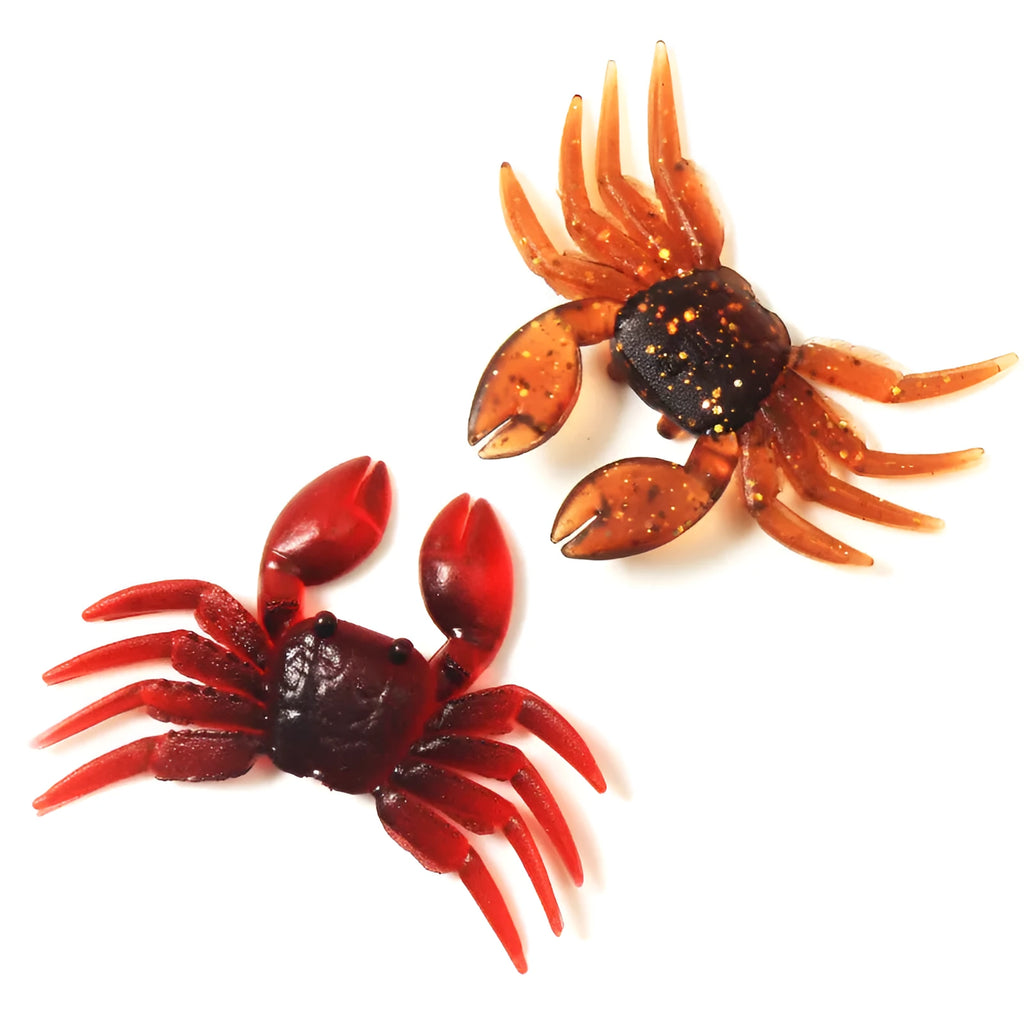 PVC crab fishing lure measuring 8cm in brown and red colour variants