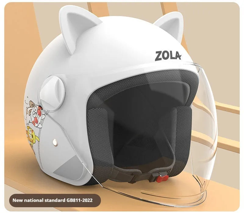Blue electric bike helmet with attached winter scarf and a clear anti-fog visor lowered.
