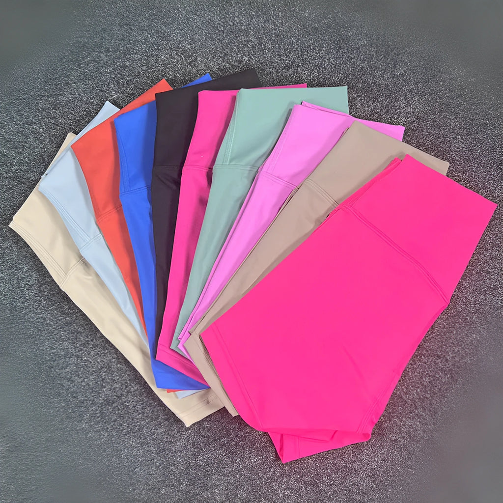 Women's high waist yoga shorts in nylon fabric available in multiple colours