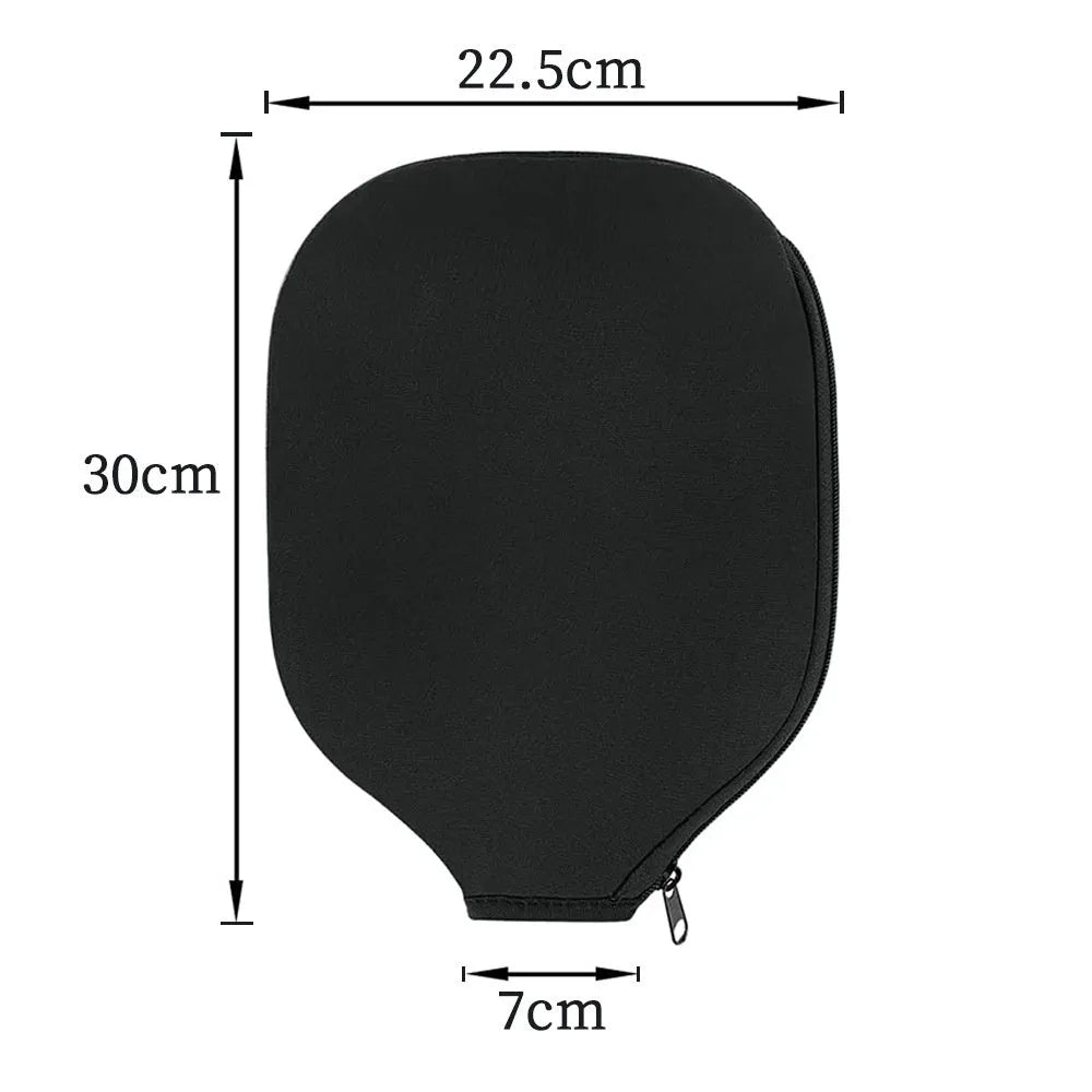 Black neoprene protective sleeve for table tennis racket, laid flat on surface