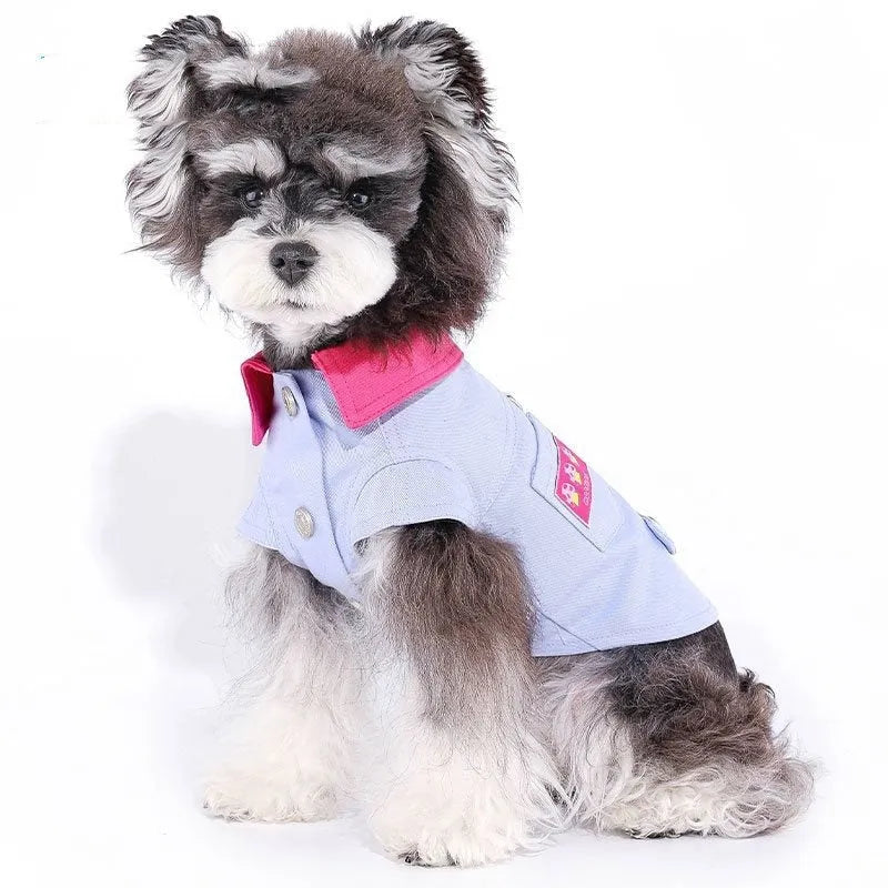 Blue and purple polyester mesh dog vest with integrated rope ring for small dogs