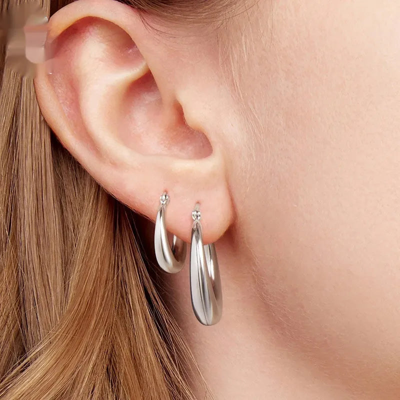 Geometric ring ear clip earrings in copper with silver electroplated needle