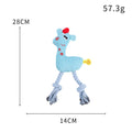 Deer-shaped plush pet toy with corn grain texture in blue, pink, and yellow colour options