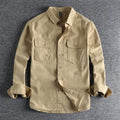 Men's long sleeve polyester overalls shirt in cardigan style with loose fit