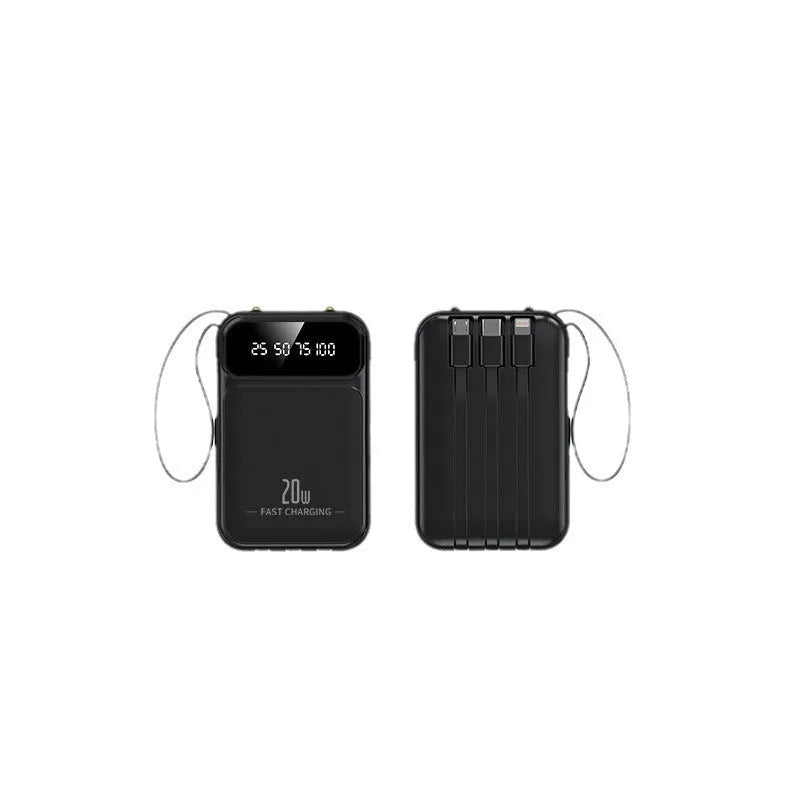 Large capacity 20000mAh mini power bank with colour screen, plastic shell, compact size 101.5 x 66 x 28 mm