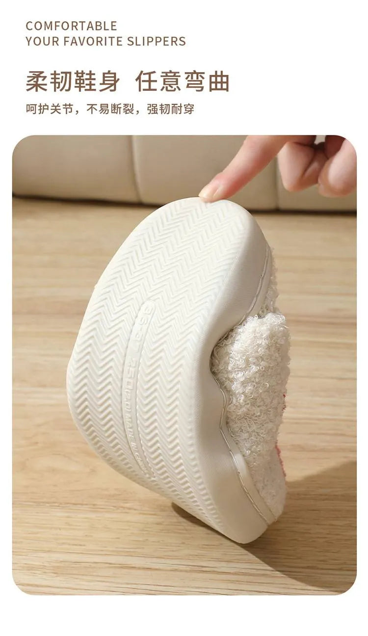 Women's indoor plush thermal cotton slippers with linen upper in Mask Black colour