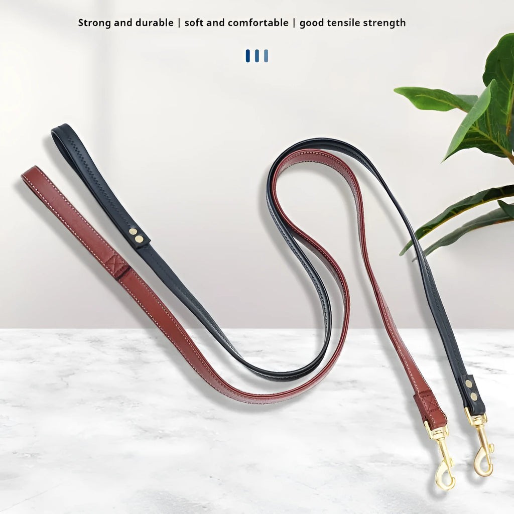 PU leather pet traction belt in black or maroon for dog walking