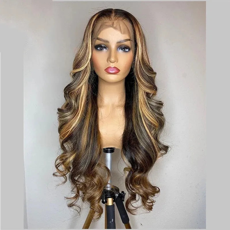 Front lace wig 134 with gradient colour long curly style and side bangs in black or piano colour