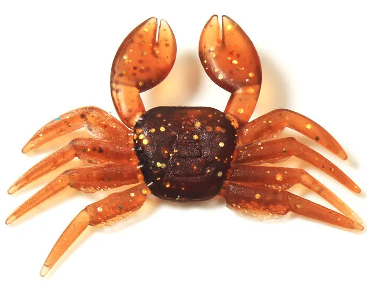PVC crab fishing lure measuring 8cm in brown and red colour variants