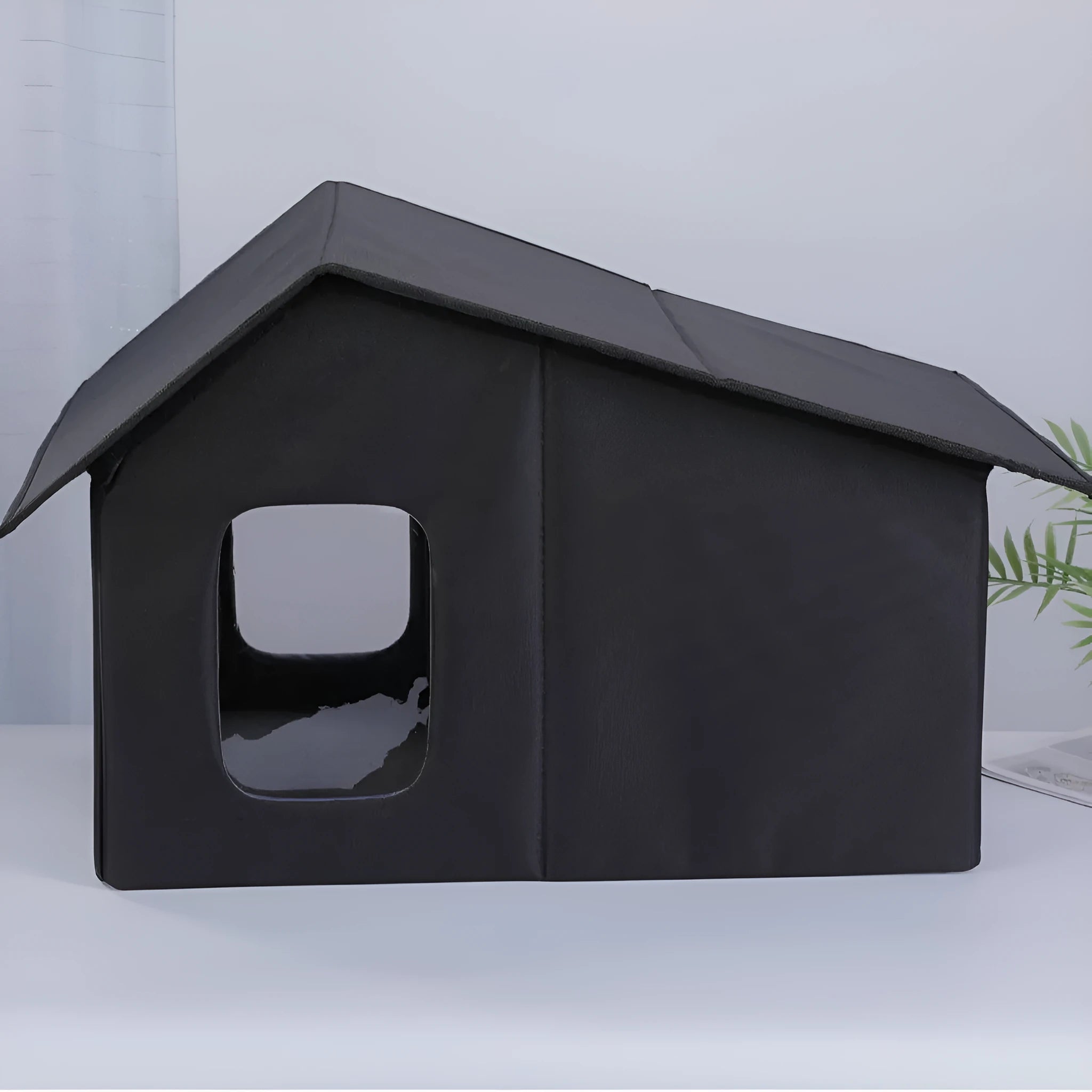 Outdoor waterproof cat nest in grey with removable Oxford cloth cover and perforated plate structure for cage use