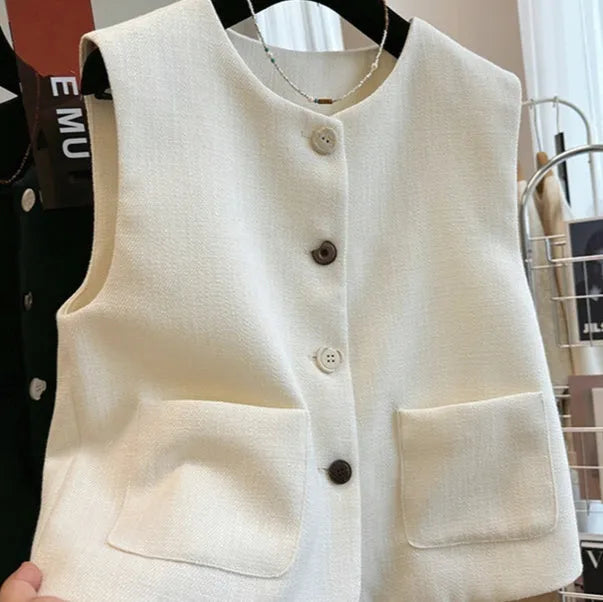 Women's French style bandage vest dress with round neck and sleeveless design in polyester fabric
