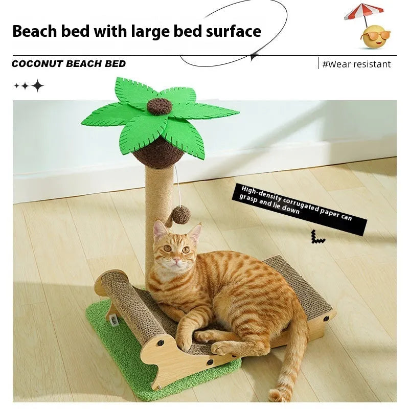Wooden beach chair style cat climbing frame with scratch boards and hemp mat surfaces
