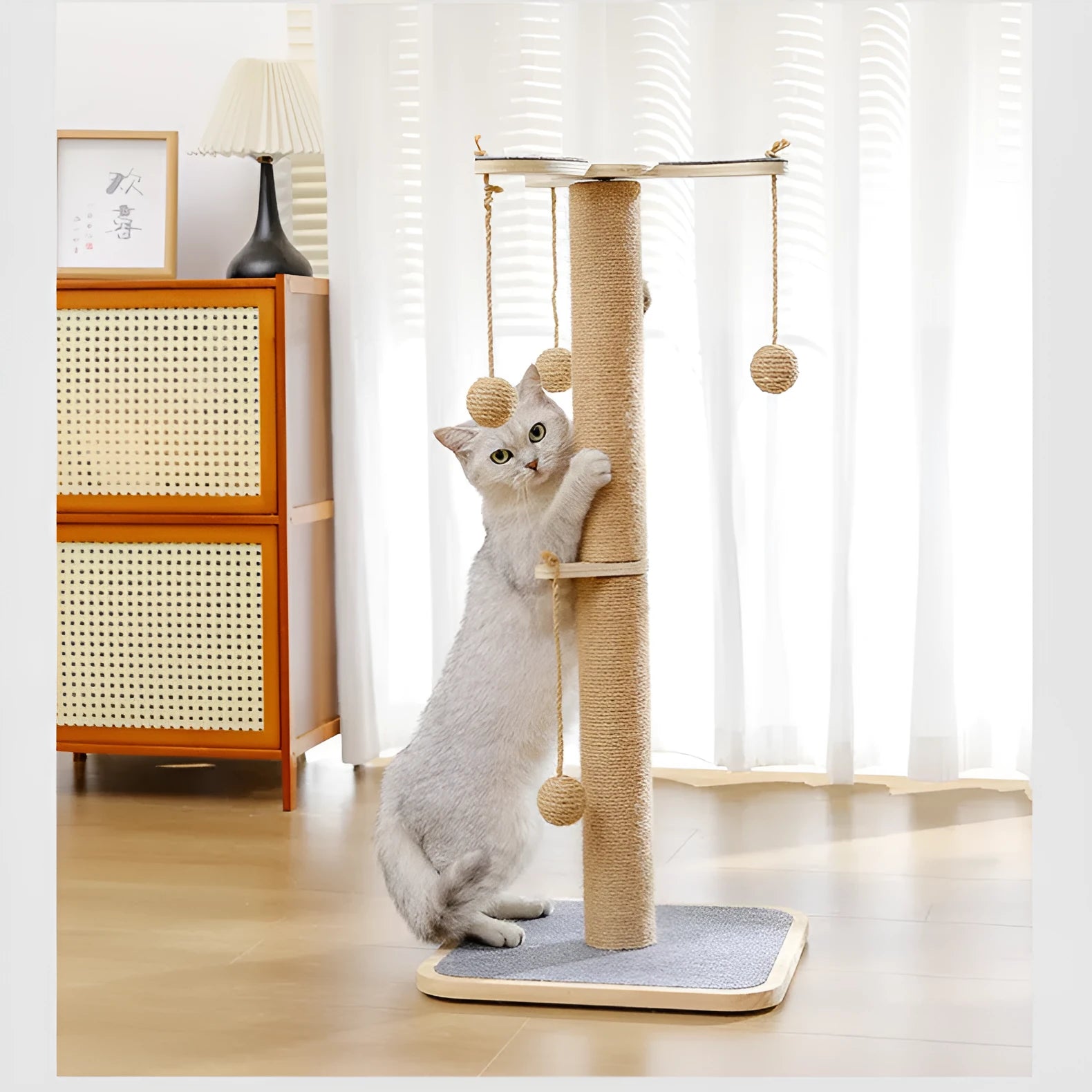 Scratch-resistant cat climbing frame toy with hanging ball in windmill design