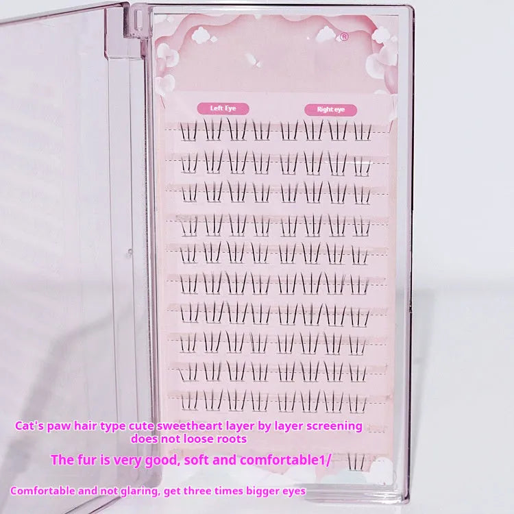 12-row artificial fibre kitten's paw lower eyelashes in 4-5-6mm natural long pointed tail style